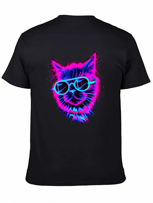 Neon Cat Graphic Black T-Shirt