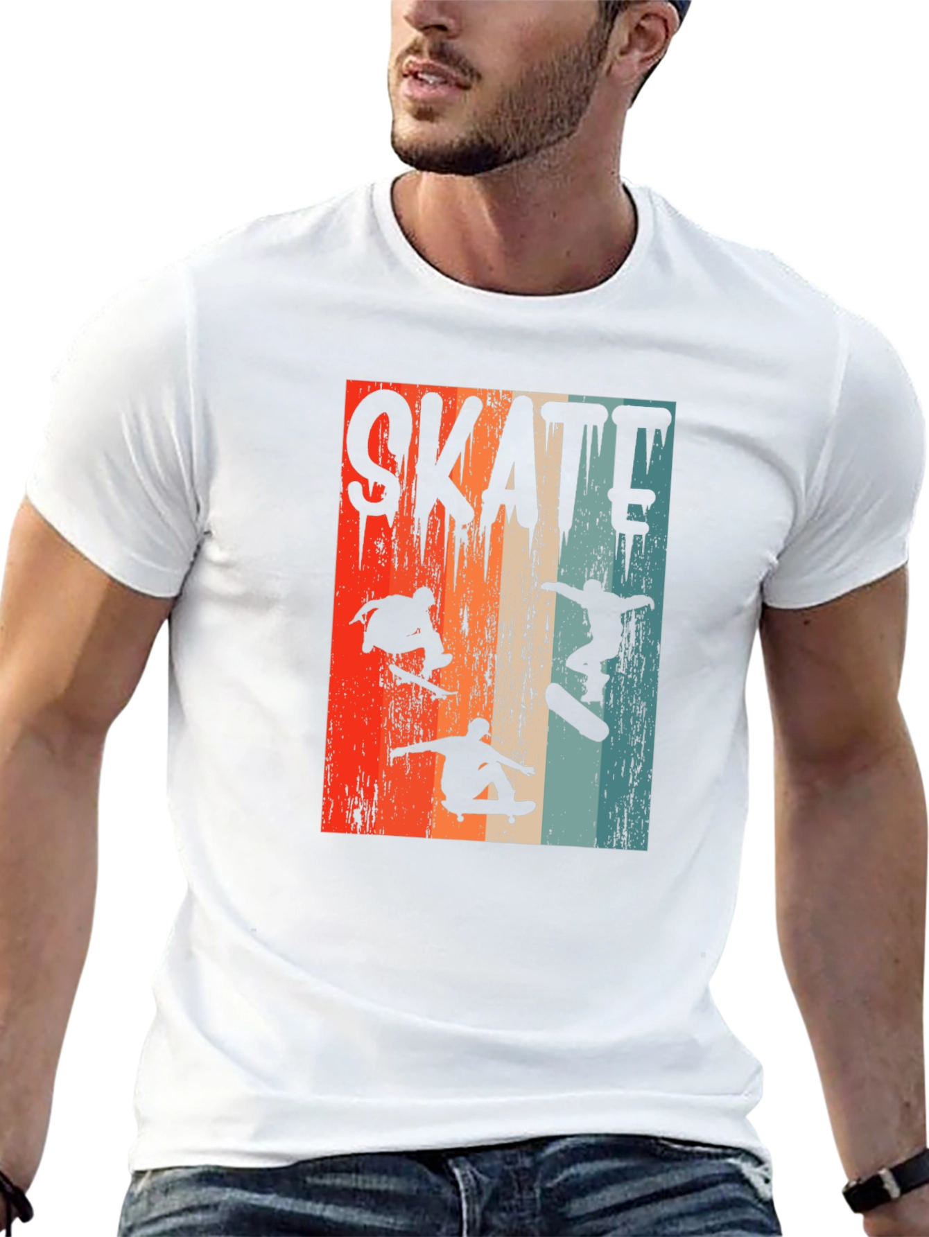Skateboarding Silhouette Graphic Tee - Retro Design