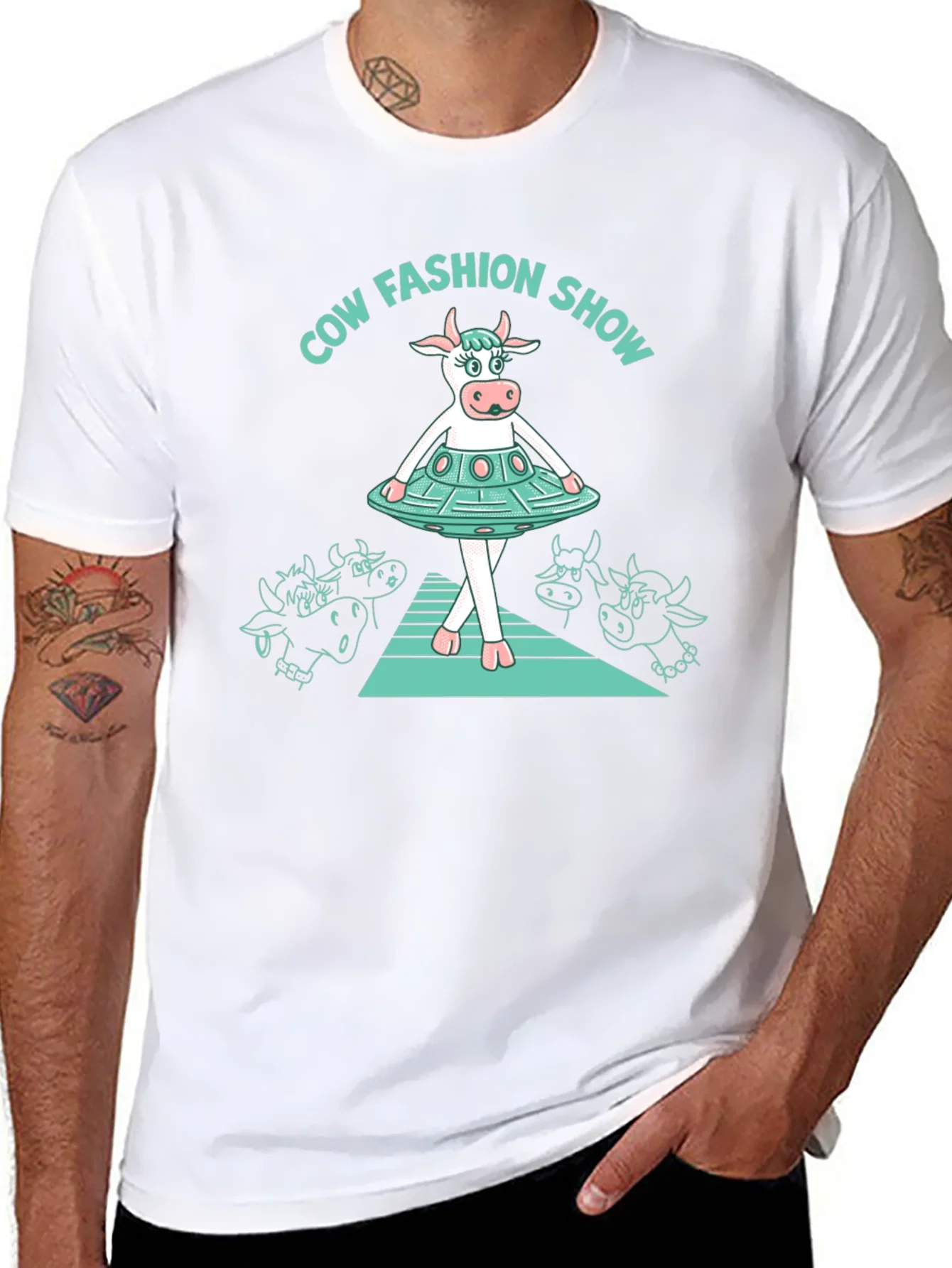 Cow Fashion Show Black T-Shirt