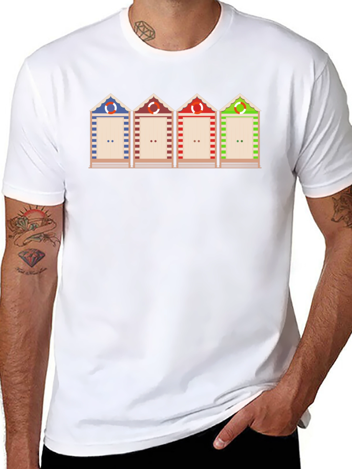 Beach Huts Graphic T-Shirt Unique Design