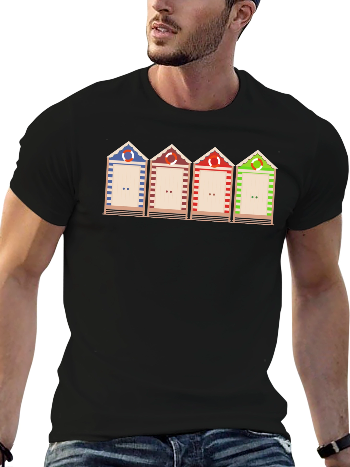 Beach Huts Graphic T-Shirt Unique Design