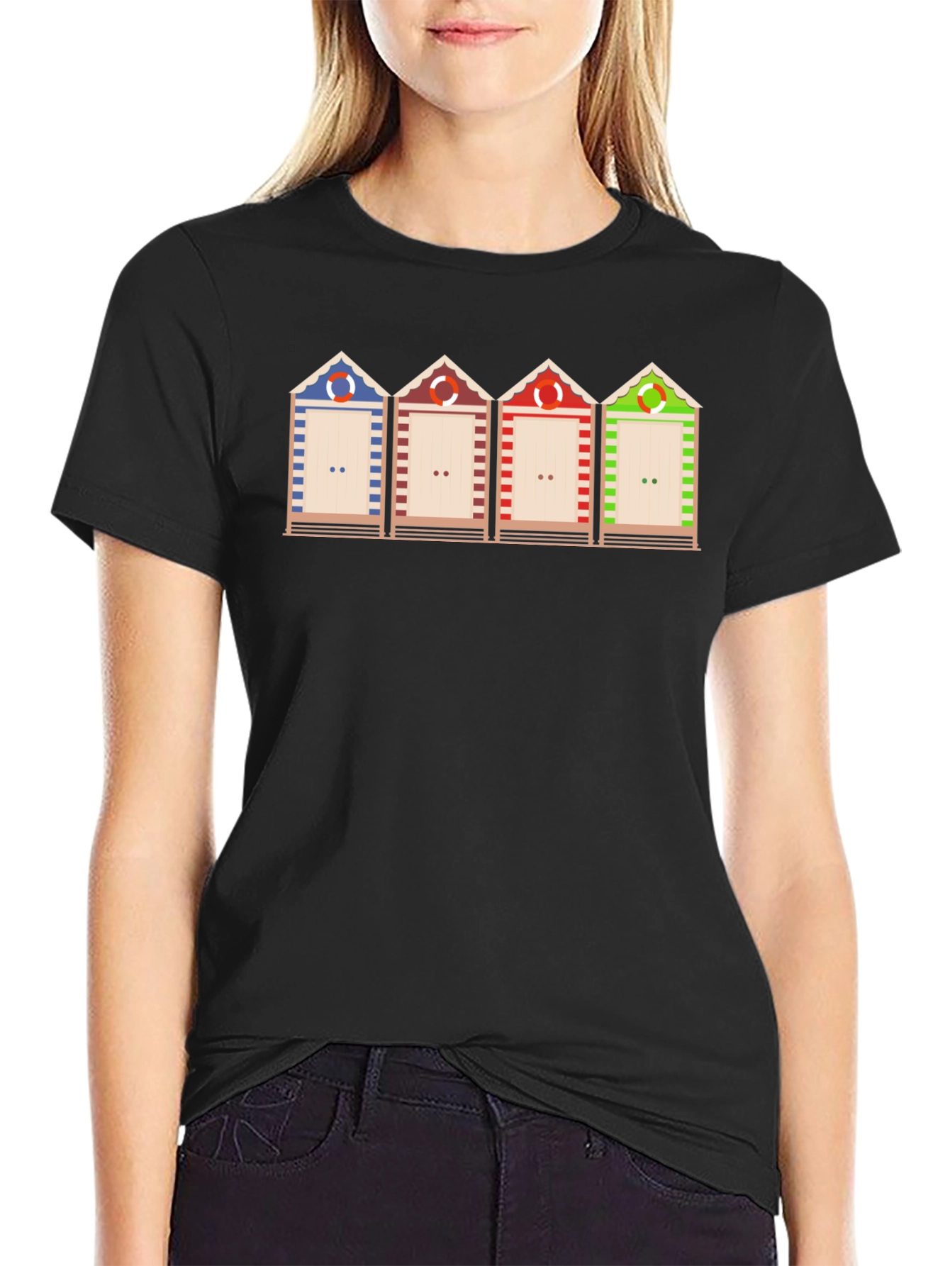Beach Huts Graphic T-Shirt Unique Design