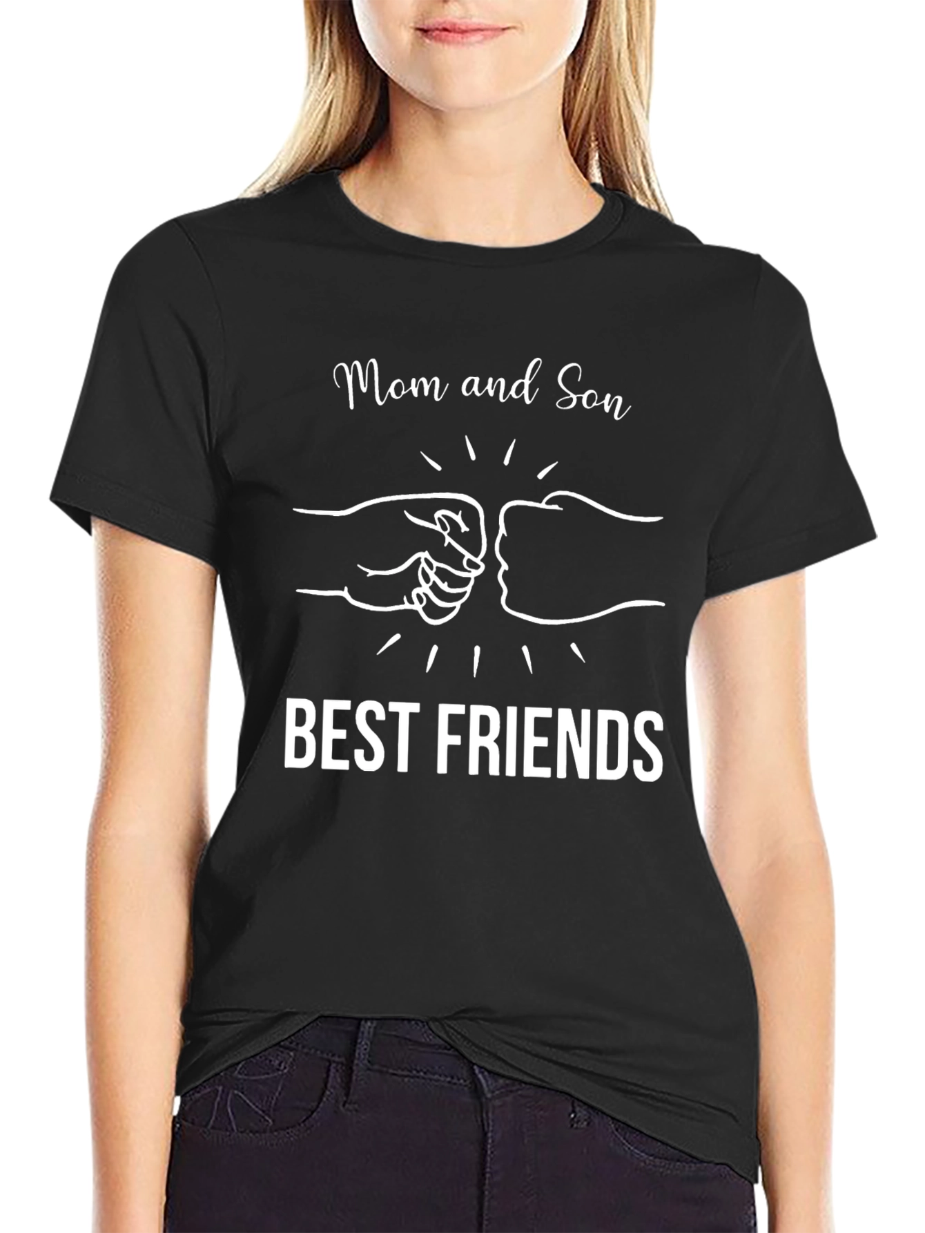 Mom and Son Best Friends Black Graphic T-Shirt