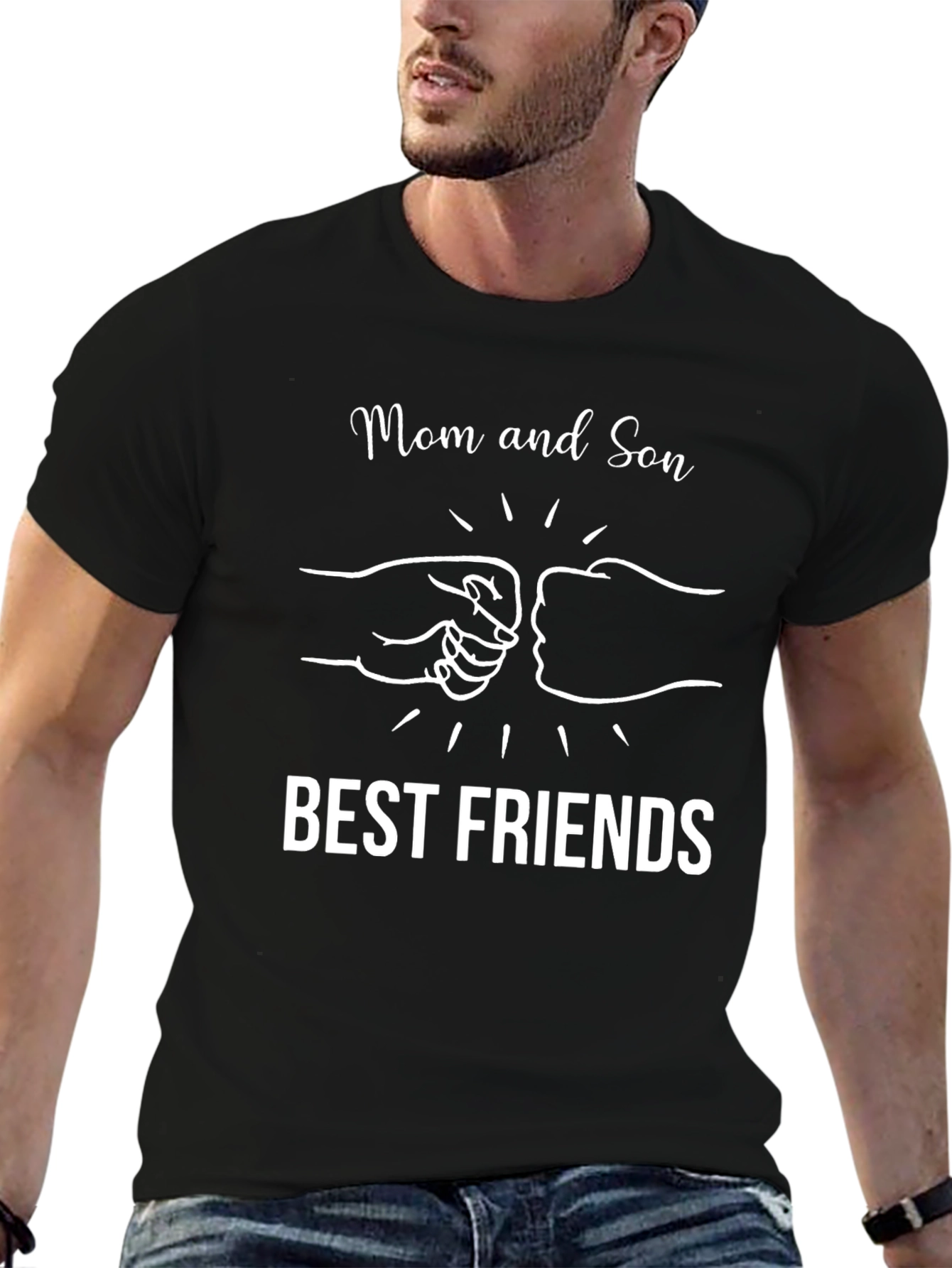 Mom and Son Best Friends Black Graphic T-Shirt