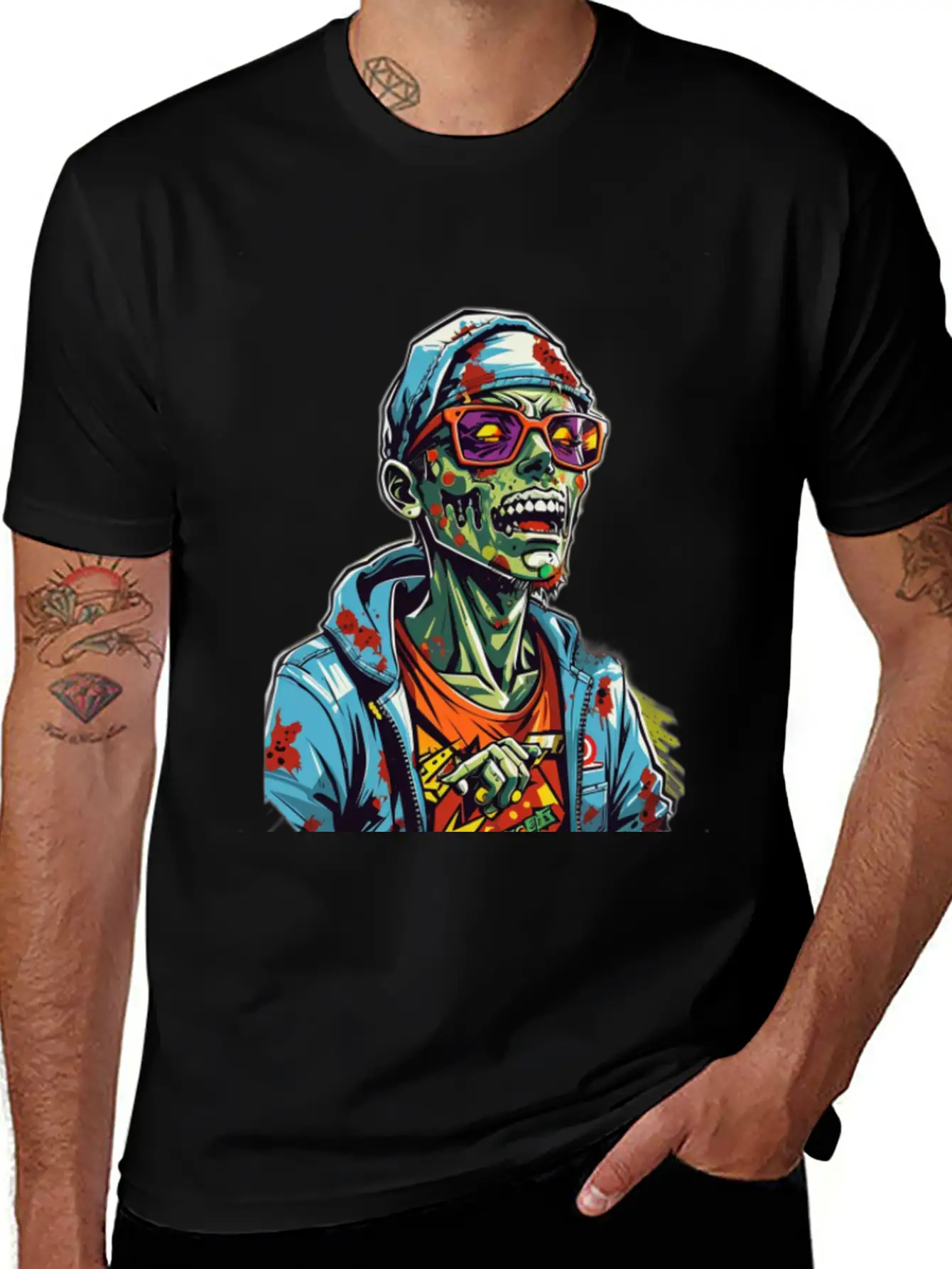 Zombie Haunter Halloween Meets Zombies Unisex Short Sleeve Soft Cotton T-Shirt – Casual Everyday Wear