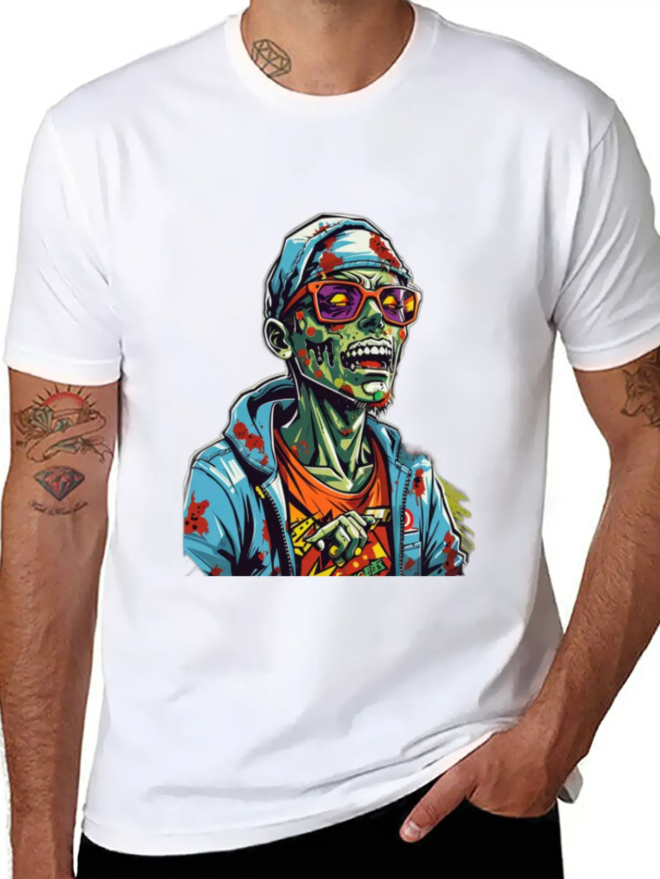 Zombie Haunter Halloween Meets Zombies Unisex Short Sleeve Soft Cotton T-Shirt – Casual Everyday Wear