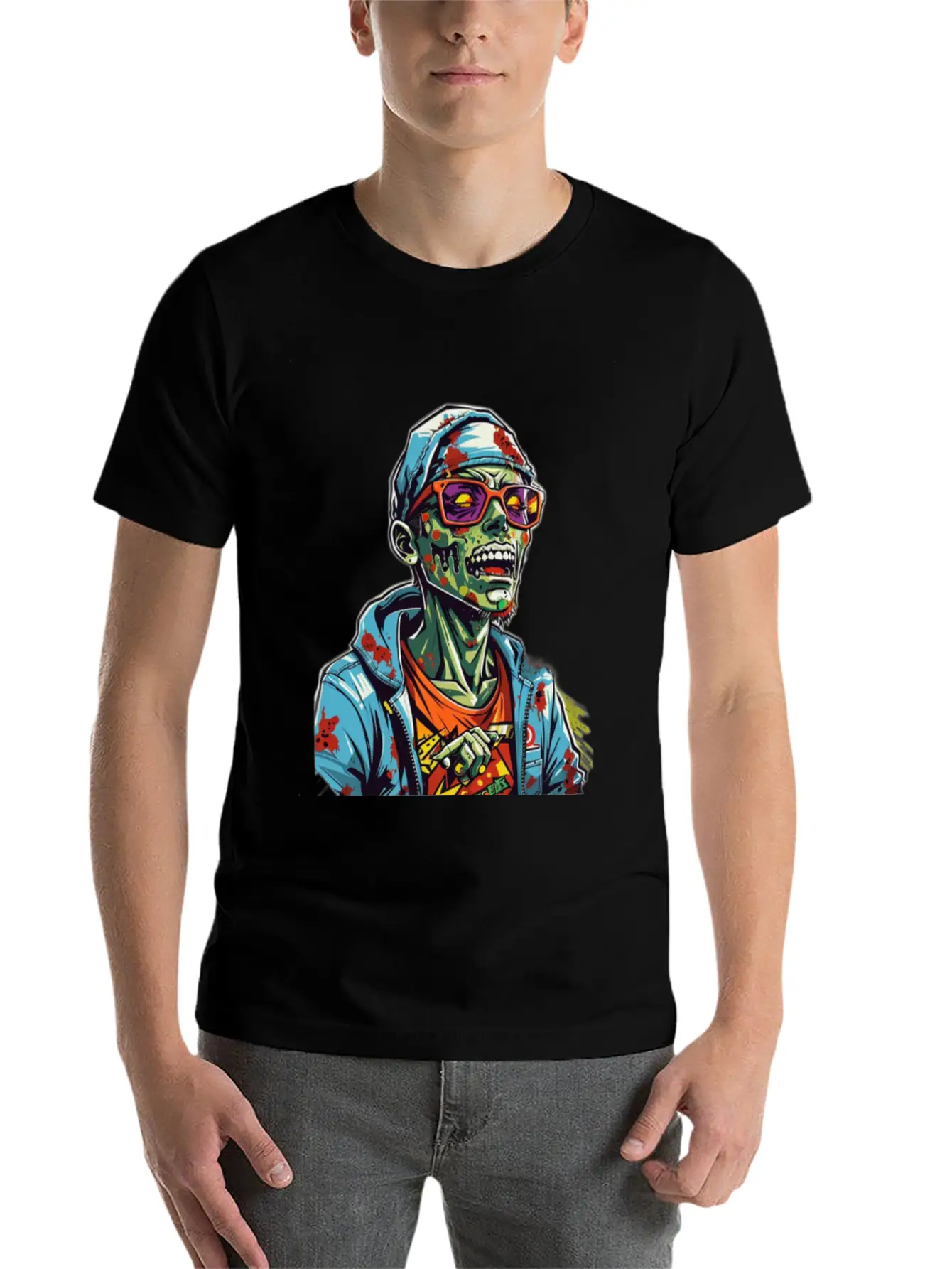 Zombie Haunter Halloween Meets Zombies Unisex Short Sleeve Soft Cotton T-Shirt – Casual Everyday Wear