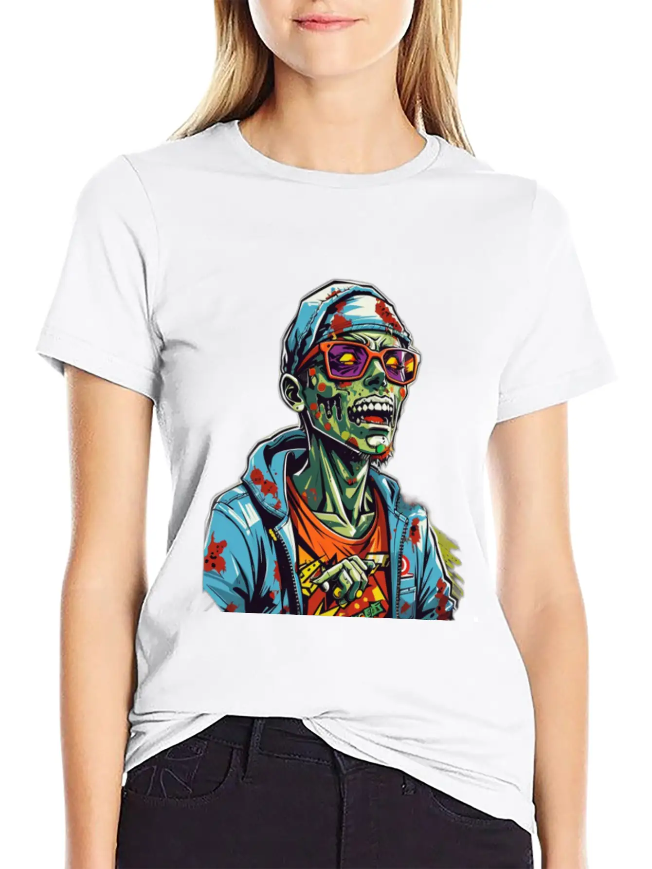 Zombie Haunter Halloween Meets Zombies Unisex Short Sleeve Soft Cotton T-Shirt – Casual Everyday Wear