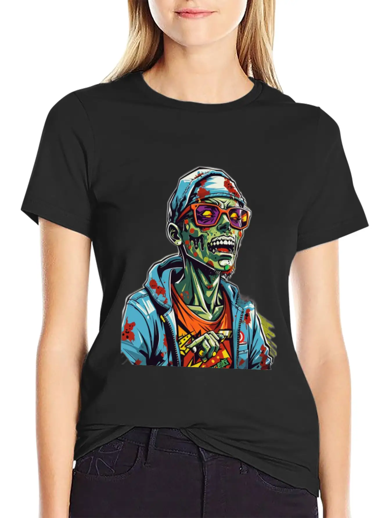 Zombie Haunter Halloween Meets Zombies Unisex Short Sleeve Soft Cotton T-Shirt – Casual Everyday Wear