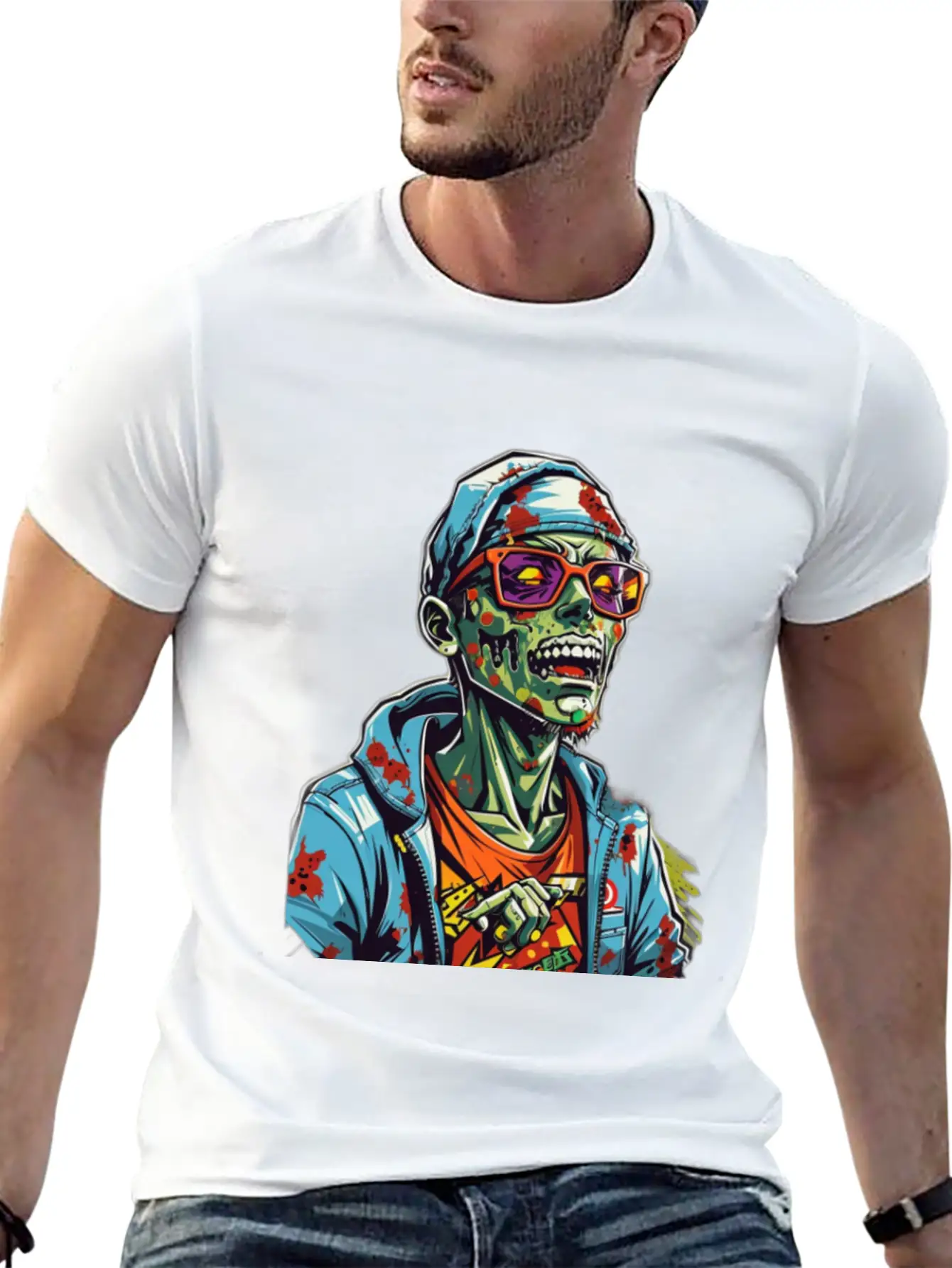 Zombie Haunter Halloween Meets Zombies Unisex Short Sleeve Soft Cotton T-Shirt – Casual Everyday Wear