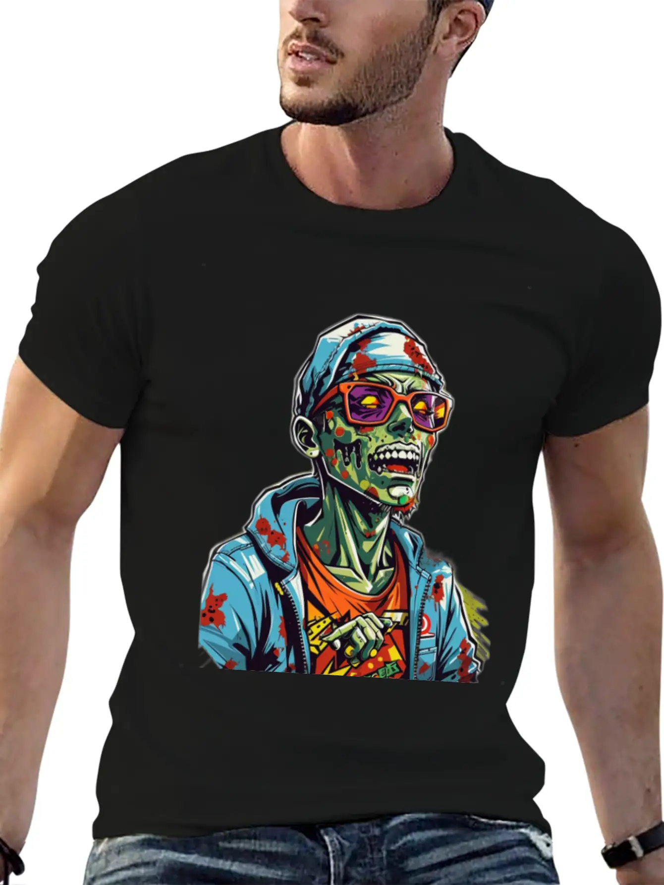 Zombie Haunter Halloween Meets Zombies Unisex Short Sleeve Soft Cotton T-Shirt – Casual Everyday Wear