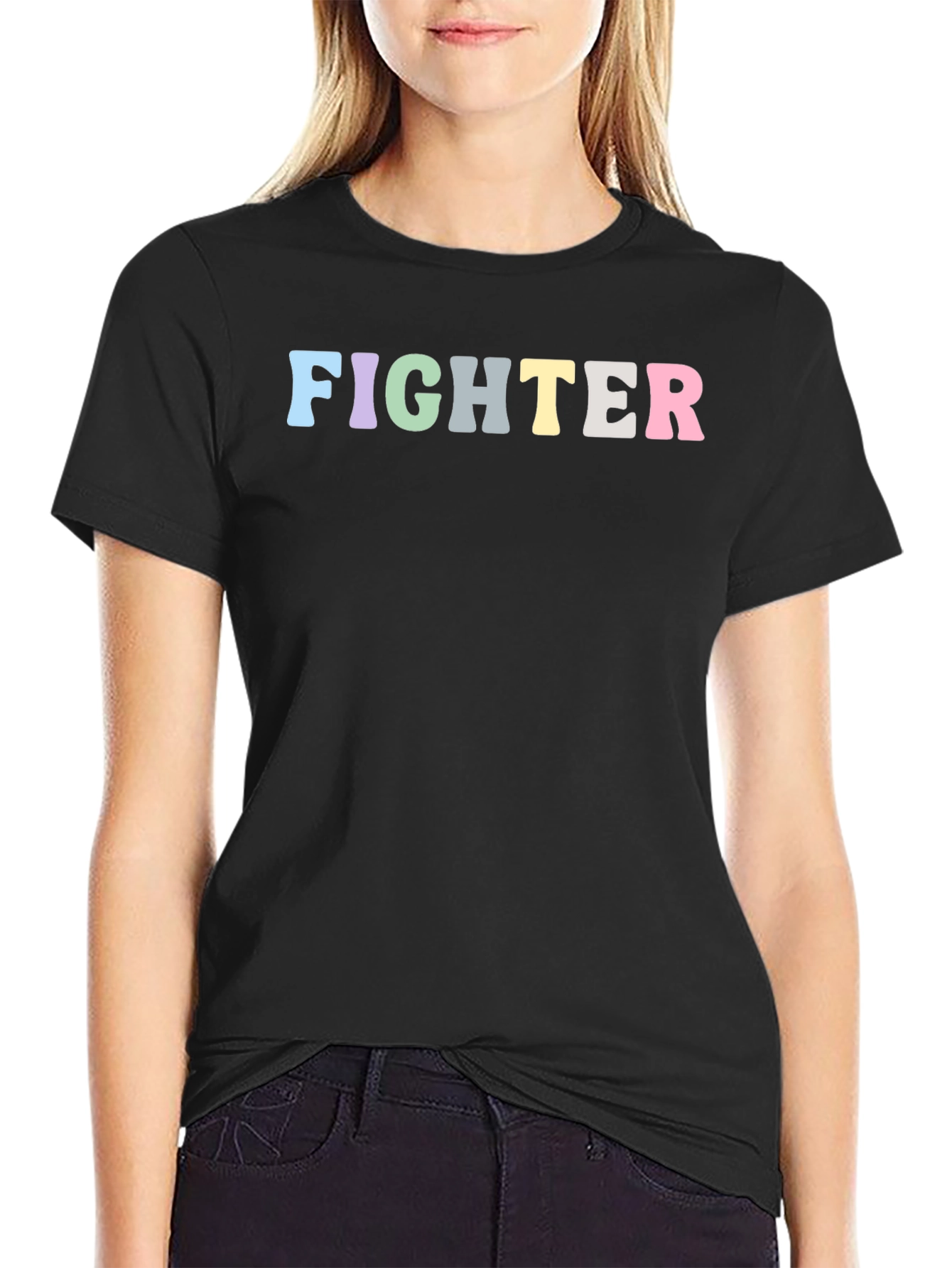Fighter Rainbow Text Black T-Shirt
