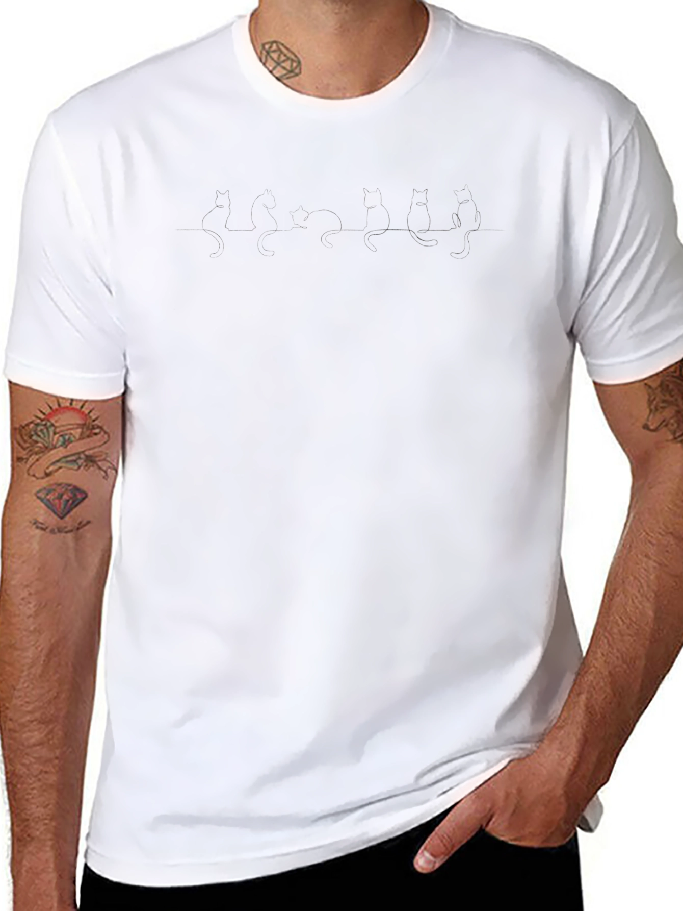 Mens Black Graphic Tee - Cats on a Wire