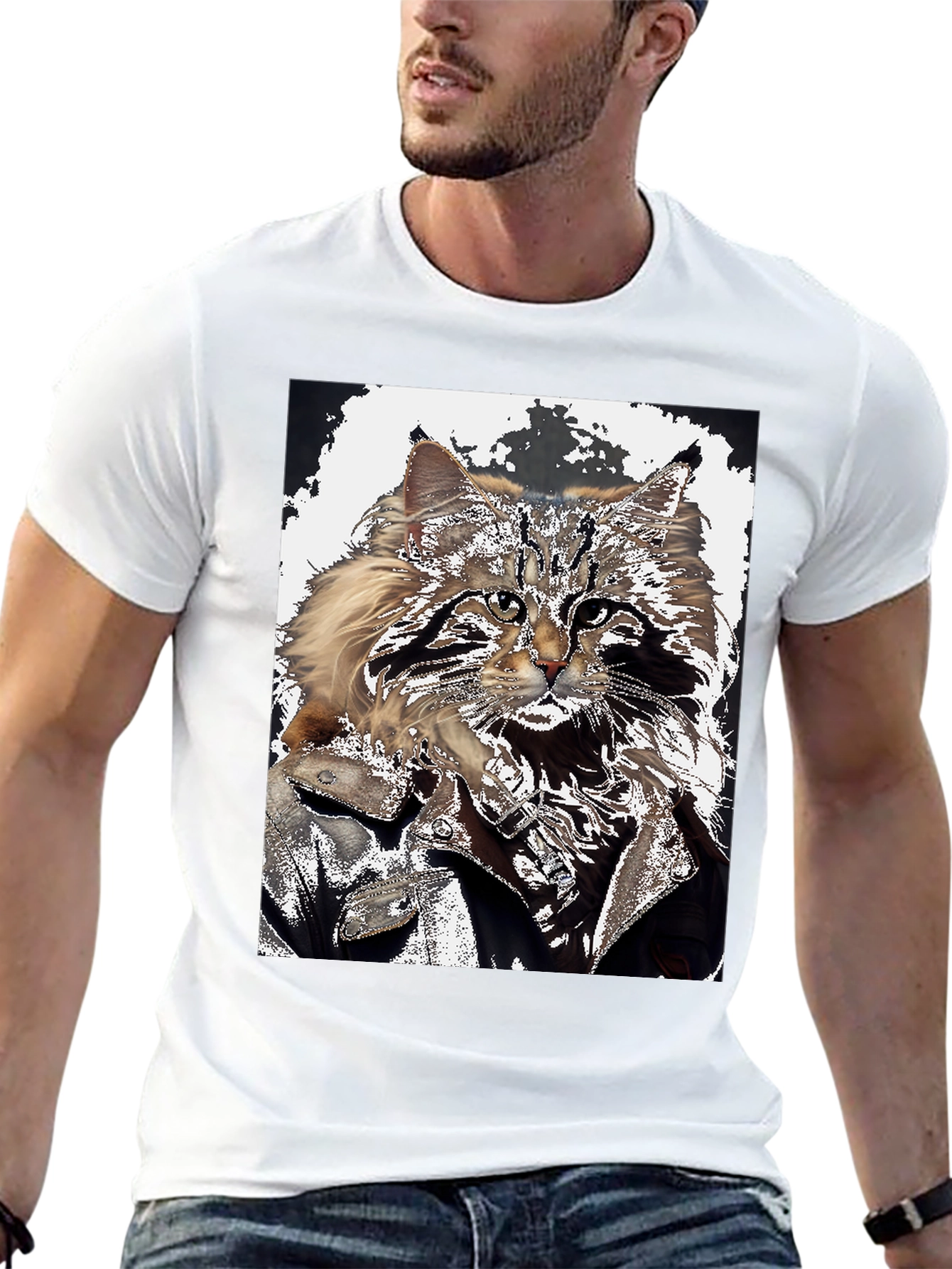 Cool Cat Biker Graphic T-Shirt