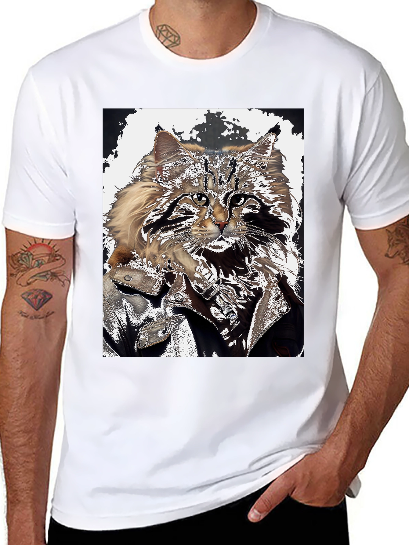 Cool Cat Biker Graphic T-Shirt