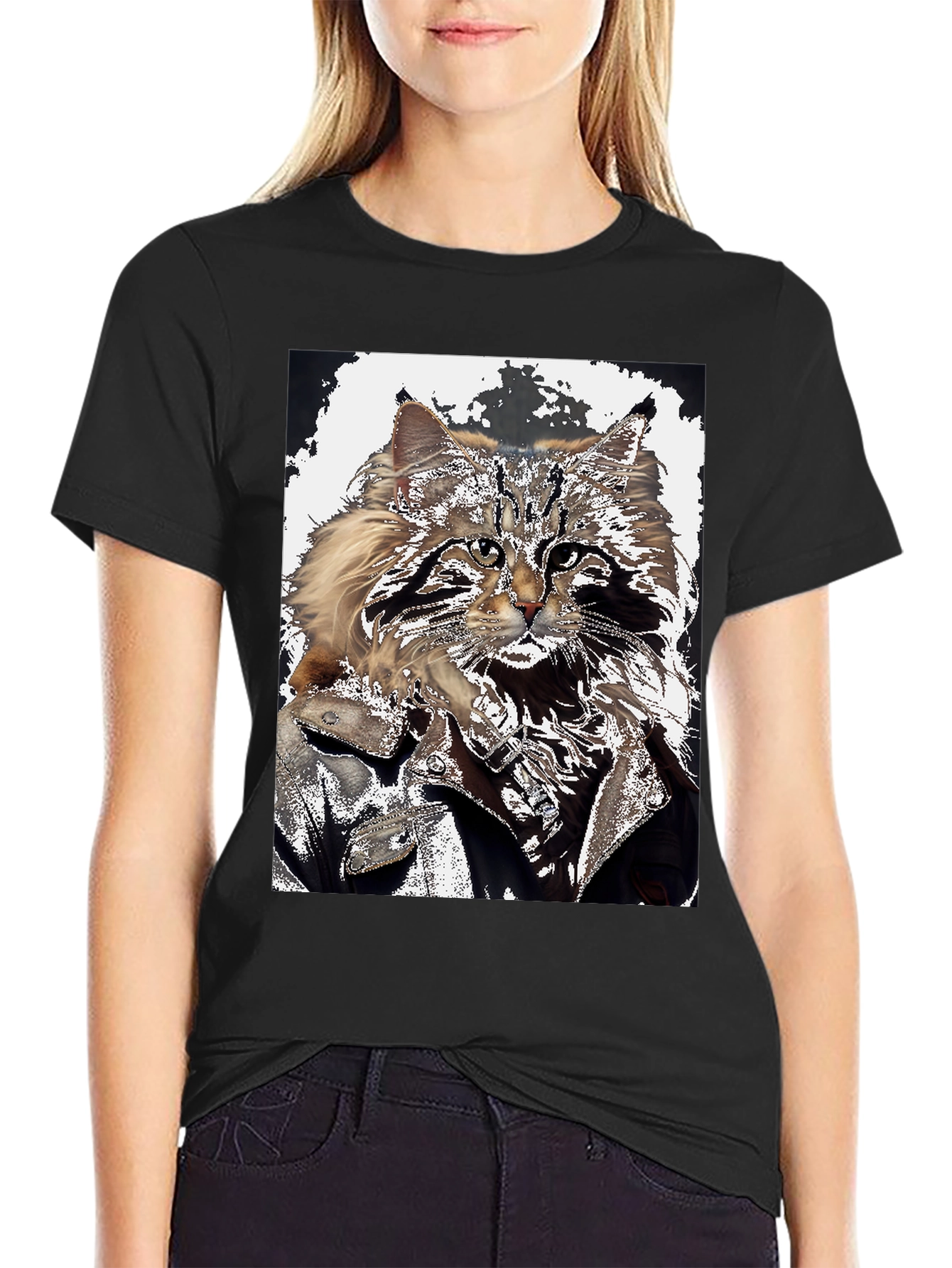 Cool Cat Biker Graphic T-Shirt