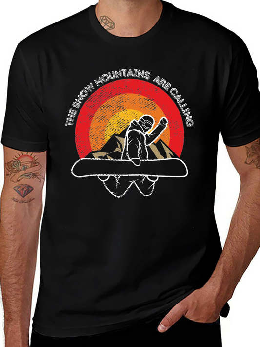 Snow Mountains Calling Black Graphic Tee