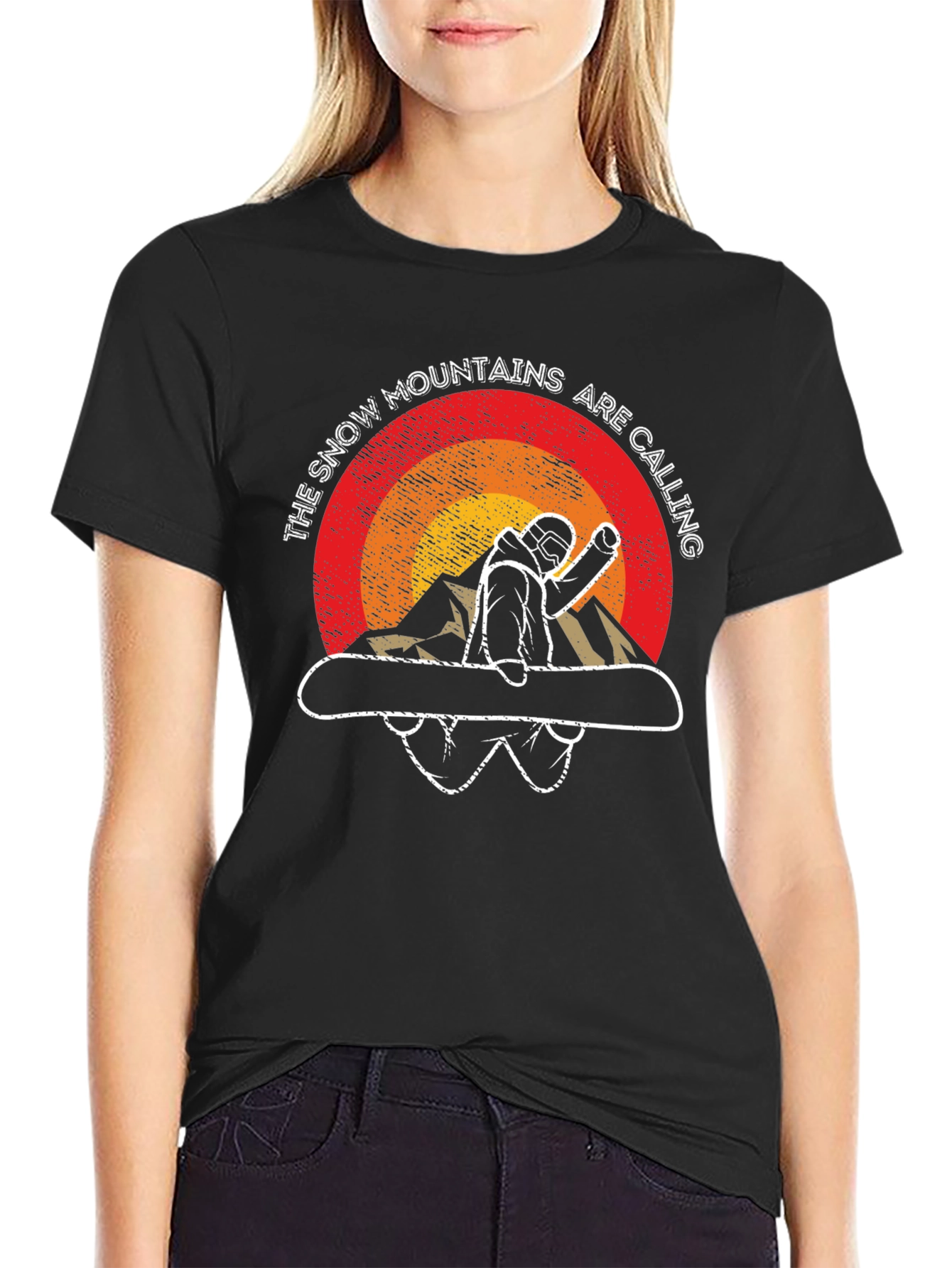 Snow Mountains Calling Black Graphic Tee
