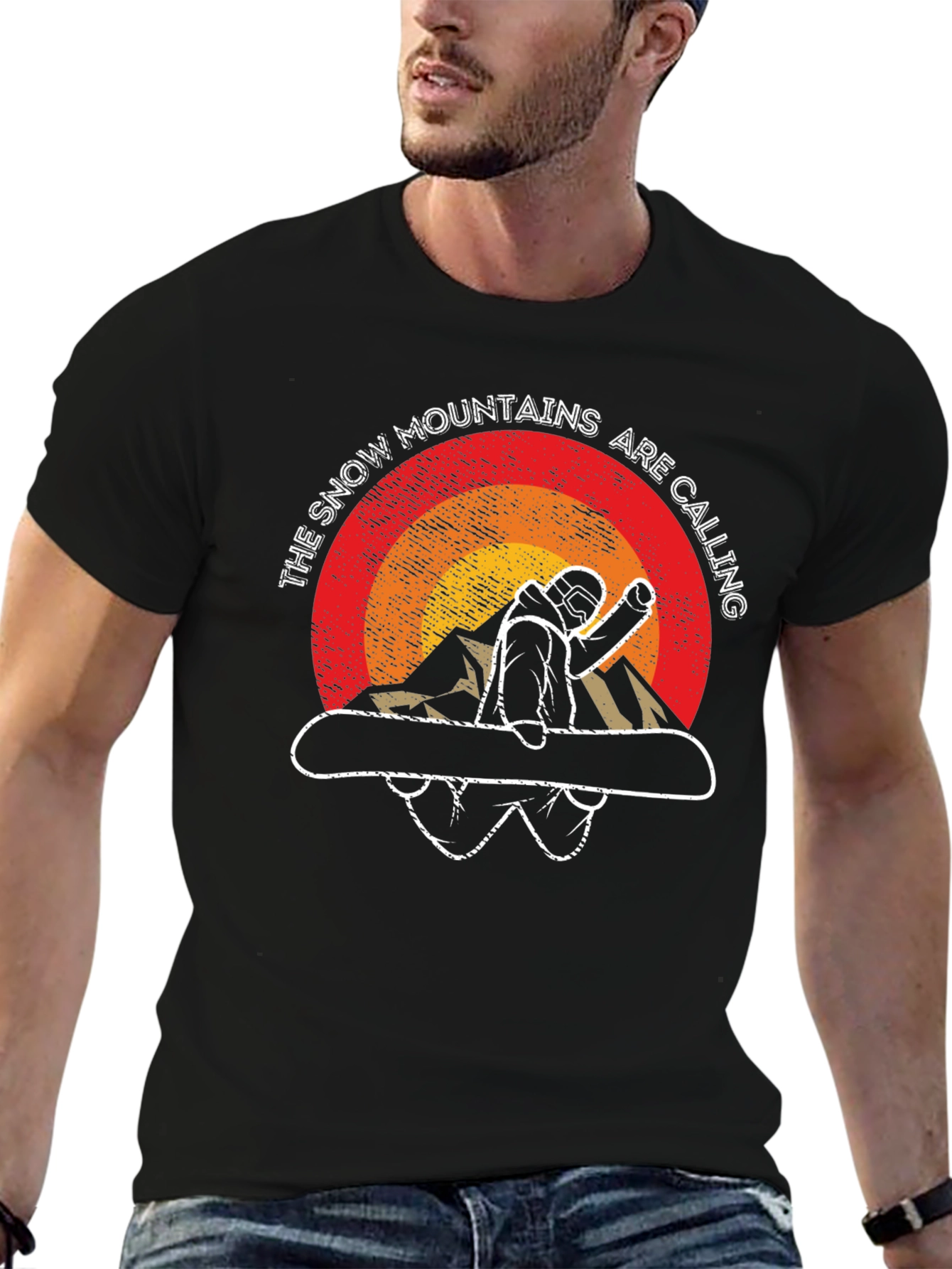 Snow Mountains Calling Black Graphic Tee