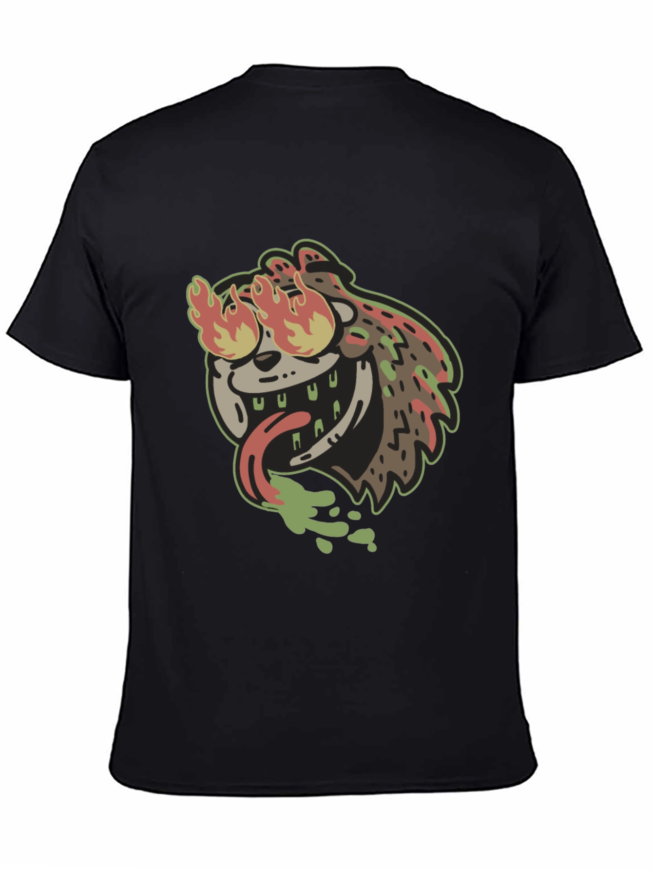Fiery Cartoon Character Black T-Shirt