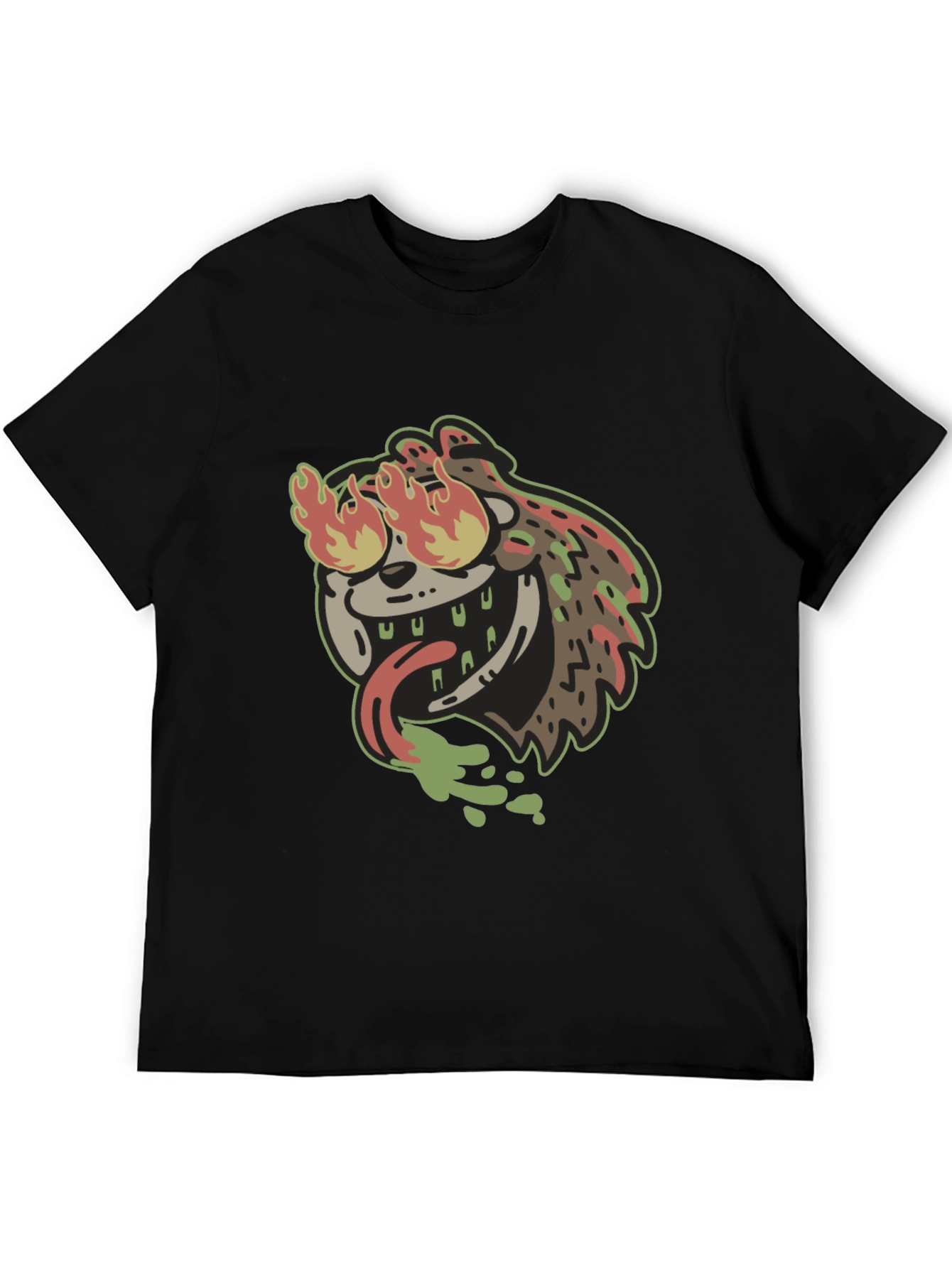 Fiery Cartoon Character Black T-Shirt
