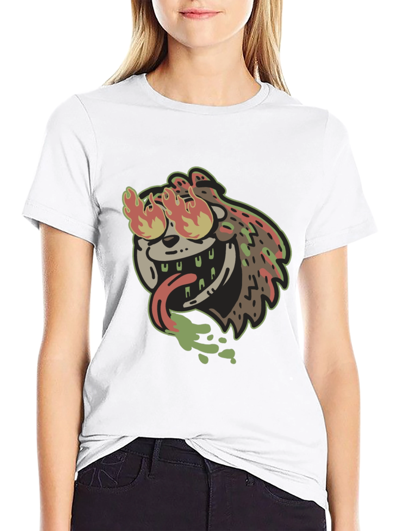 Fiery Cartoon Character Black T-Shirt