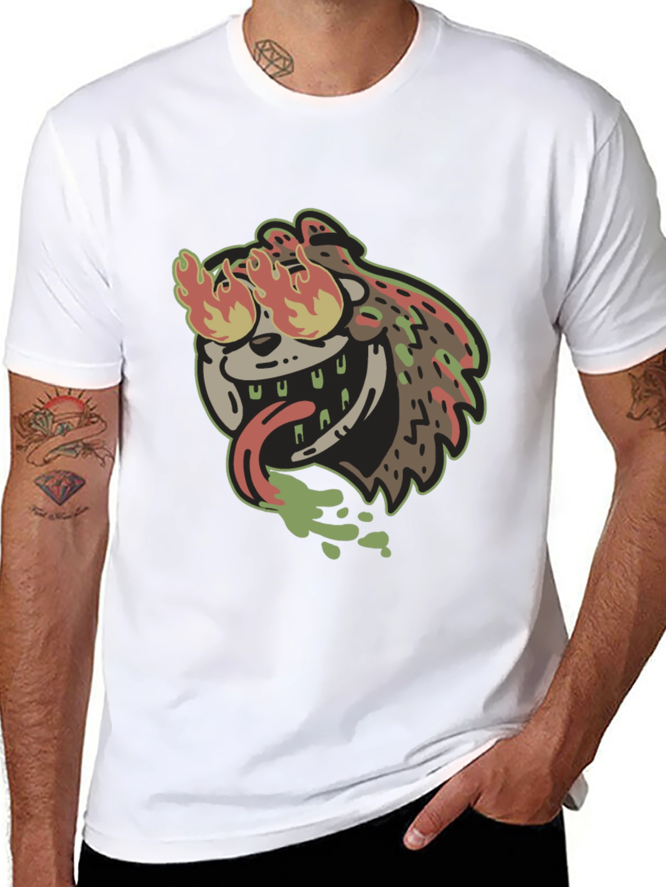 Fiery Cartoon Character Black T-Shirt