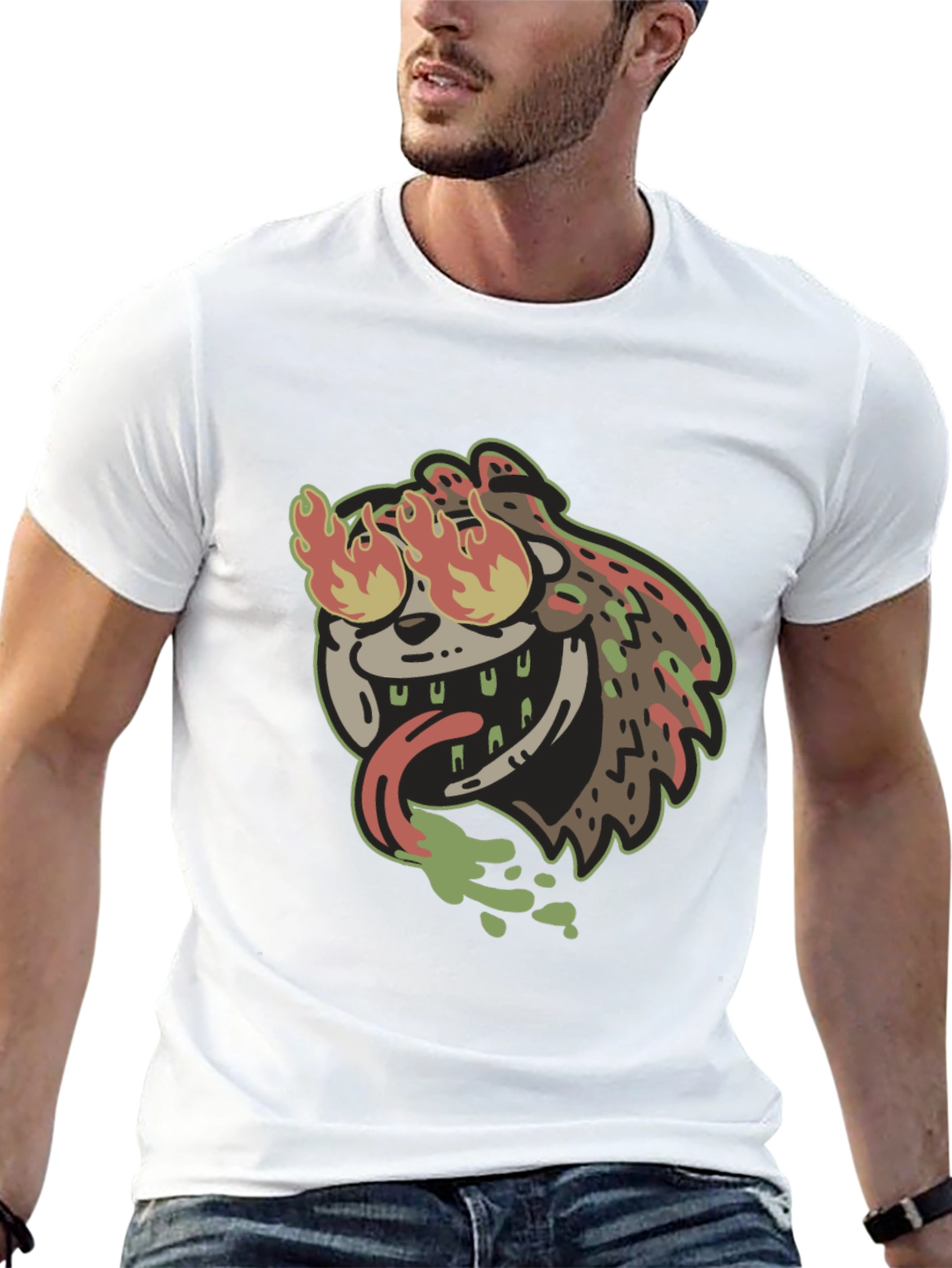 Fiery Cartoon Character Black T-Shirt